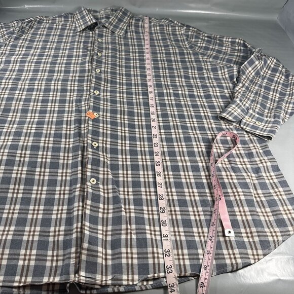 Peter Millar Shirt Mens Button Up Cotton Windowpane Plaid Long Sleeve Sport Top - Picture 10 of 16